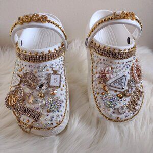 Custom Bling Crocs White - Women's Size 9